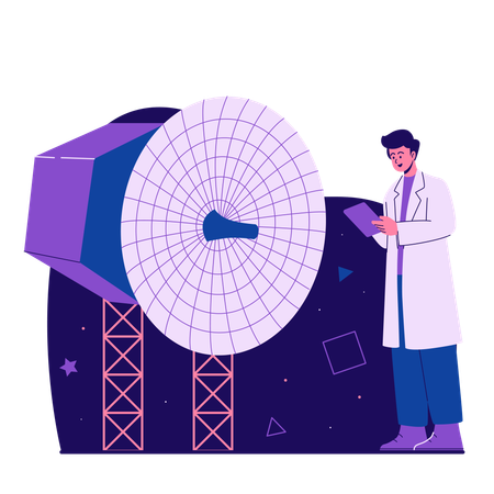 Space engineer inspecting satellite  Illustration