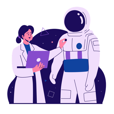 Space engineer officer checking astronaut suit  Illustration