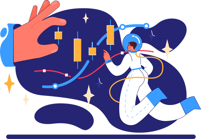 Space girl doing market analysis  Illustration