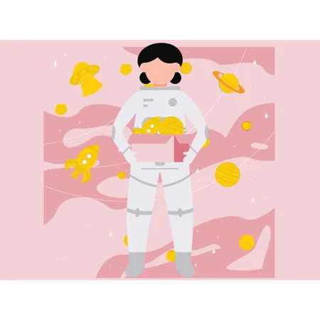 Space Girl Standing In Space  Illustration