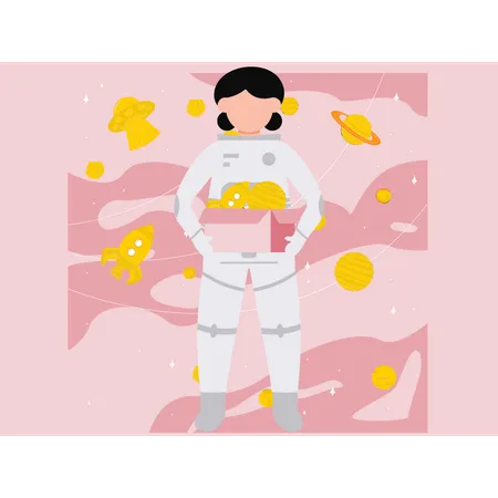 The Space Girl Is Standing In Space Illustration