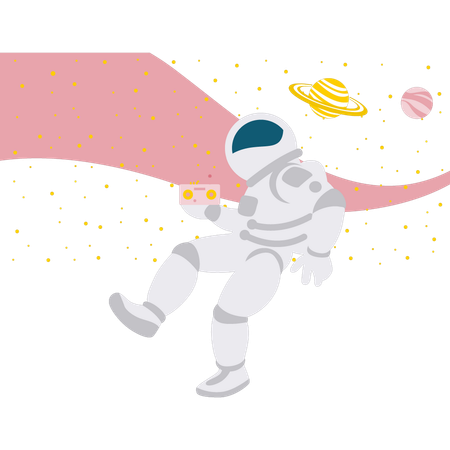 Space Man Holding Cassette  Illustration