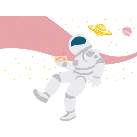Space Man Holding Cassette  Illustration