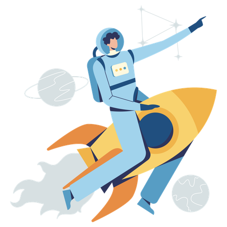 Space man riding on Rocket  Illustration