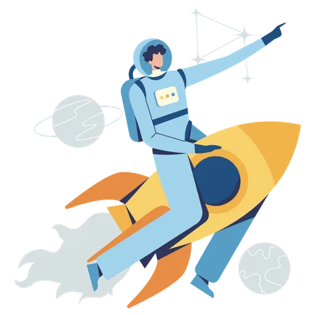 Space man riding on Rocket  Illustration