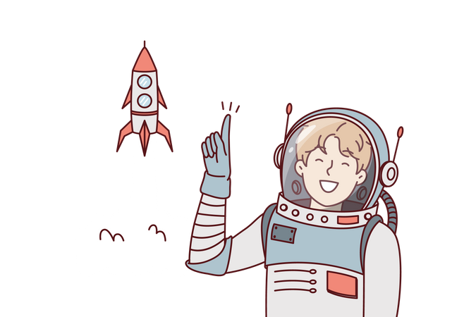 Space man showing victory gesture  Illustration