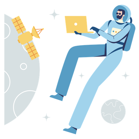 Space man working on space Science  Illustration