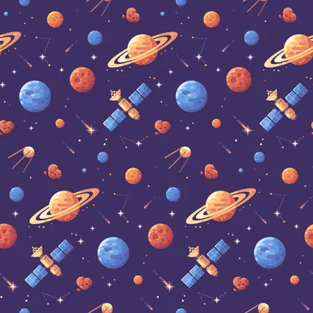 Space objects seamless pattern Illustration
