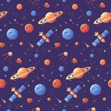 Space objects seamless pattern  Illustration