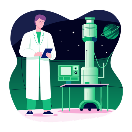 Space scientist working in lab  Illustration