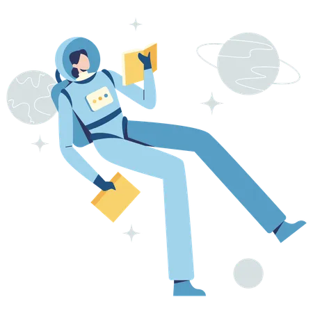 Space woman reading Guideline Book  Illustration