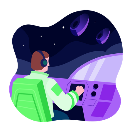 Spacecraft Pilot flying spaceship  Illustration