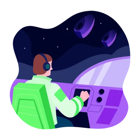 Spacecraft Pilot flying spaceship  Illustration