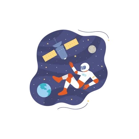 Spaceman floating in space  Illustration