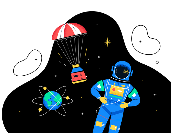 Spaceman flying into space Illustration
