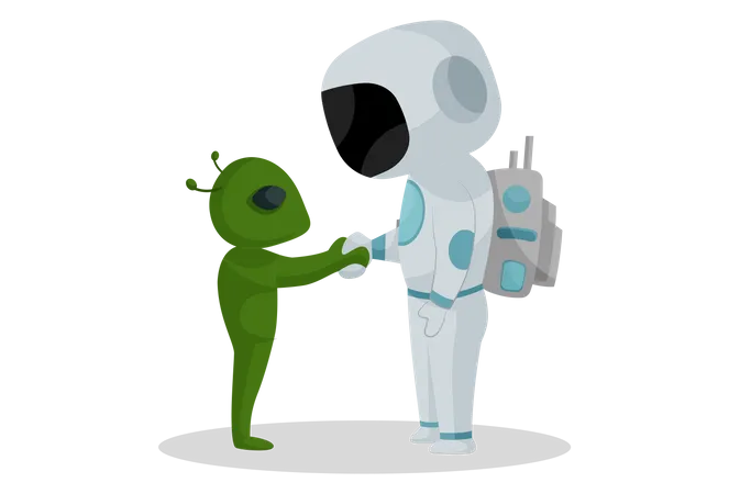 Spaceman handshaking with alien  Illustration