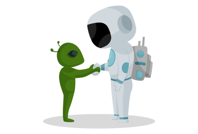 Spaceman handshaking with alien  Illustration