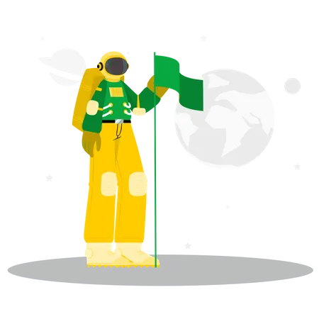 Spaceman holding flag  Illustration