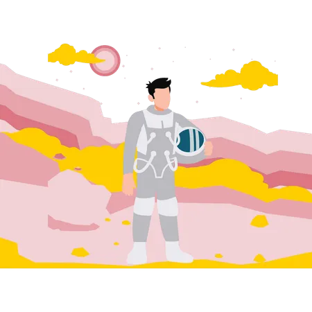 Spaceman Holding His Helmet  Illustration