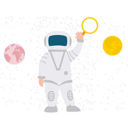 Spaceman Holding Magnifying Glass  Illustration