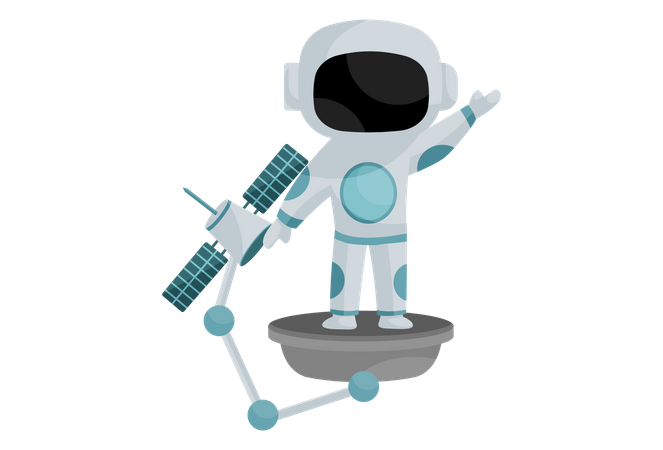 Spaceman holding satellite in his hand  Illustration