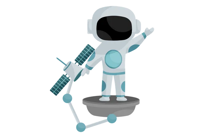 Spaceman holding satellite in his hand  Illustration