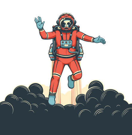 Spaceman in space suit with vulcan salute gesture  Illustration