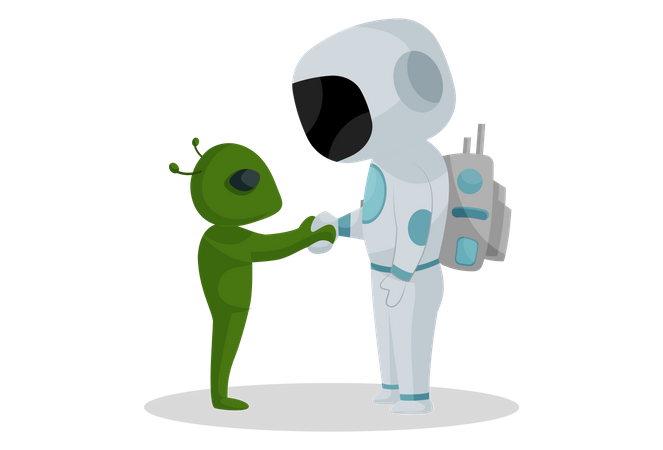Poignée de main d'un astronaute avec un extraterrestre  Illustration