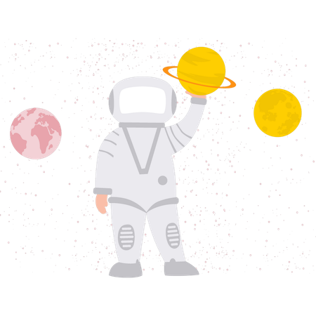 Spaceman Pointing At Planets  Illustration