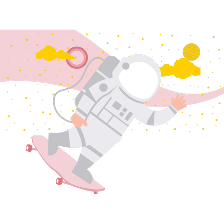 Spaceman Skating In Space  Illustration