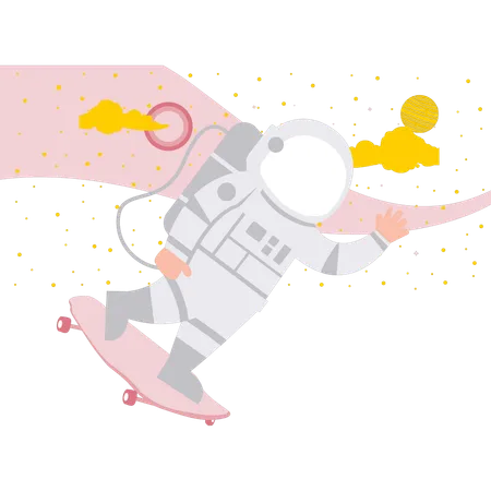 Spaceman Skating In Space  Illustration
