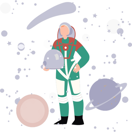Spaceman stands among the planets  일러스트레이션