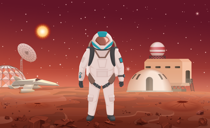 Spaceman travaillant dans une installation spatiale  Illustration
