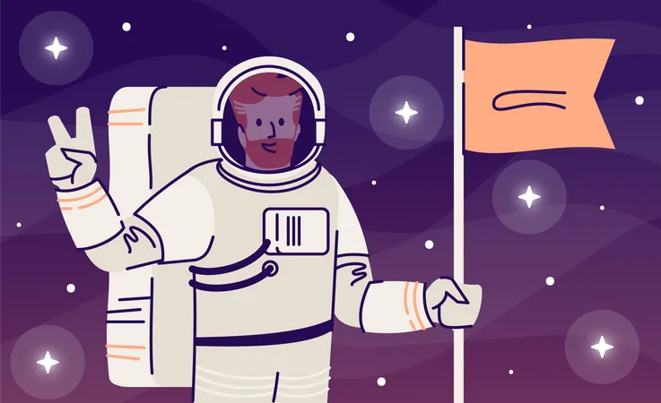 Spaceman with victory flag  Illustration