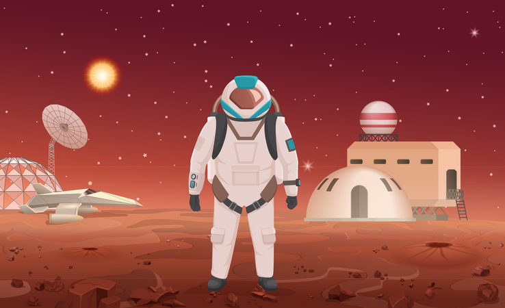 Spaceman working at space facility  Illustration