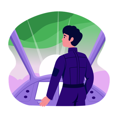 Spaceship Pilot flying spaceship  Illustration