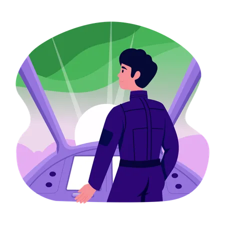 Spaceship Pilot flying spaceship  Illustration
