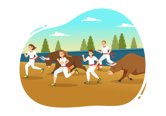 Spanish bull race  Illustration