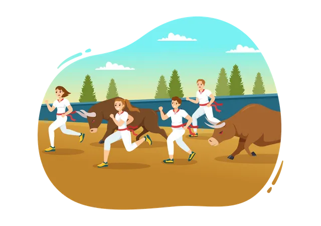 Spanish bull race  Illustration