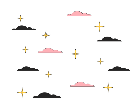 Sparkling stars in night sky clouds  イラスト