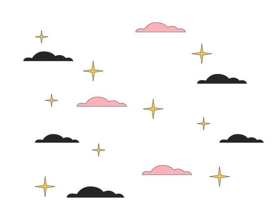 Sparkling Stars In Night Sky Clouds 2 D Linear Cartoon Object Starry Night Twinkling Stars Isolated Line Vector Element White Background Midnight Nighttime Magic Color Flat Spot Illustration Illustration