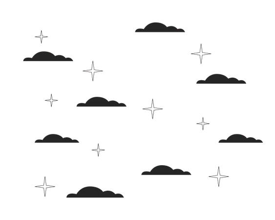 Sparkling Stars In Night Sky Clouds Black And White 2 D Line Cartoon Object Starry Night Twinkling Stars Isolated Vector Outline Item Midnight Nighttime Monochromatic Flat Spot Illustration Illustration