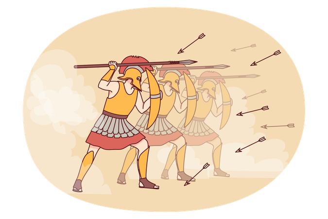 Spartans with shield and spear attack  Illustration