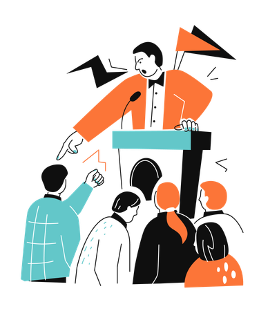 Speaker behind sports who counter with disgruntled crowd  Illustration