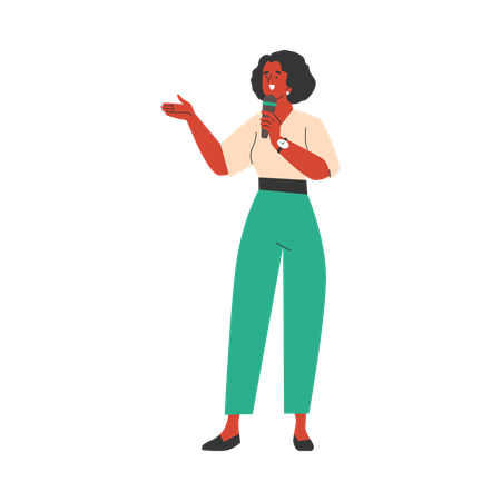 Speaker standing and giving speech in microphone  Illustration