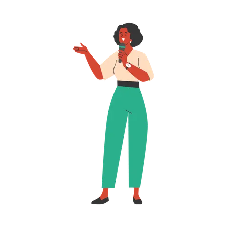 Speaker standing and giving speech in microphone  Illustration