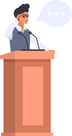 Speakers behind the podium with bubbles  Illustration