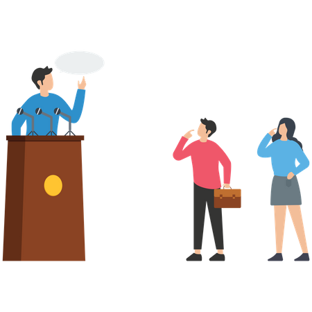 Speaking to the public at a lectern  Illustration