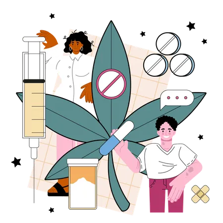 Narcologist Concept Specialist Provide Help For People With Addiction Drug Addiction Awareness Narcological Center For Addicted People Flat Vector Illustration Illustration