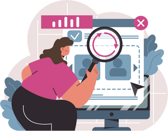 Specialist scrutinizing business rivals through detailed market research  イラスト
